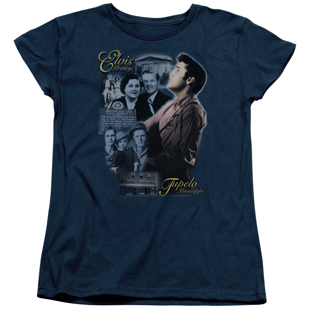 ELVIS PRESLEY/TUPELO - S/S WOMENS TEE - NAVY