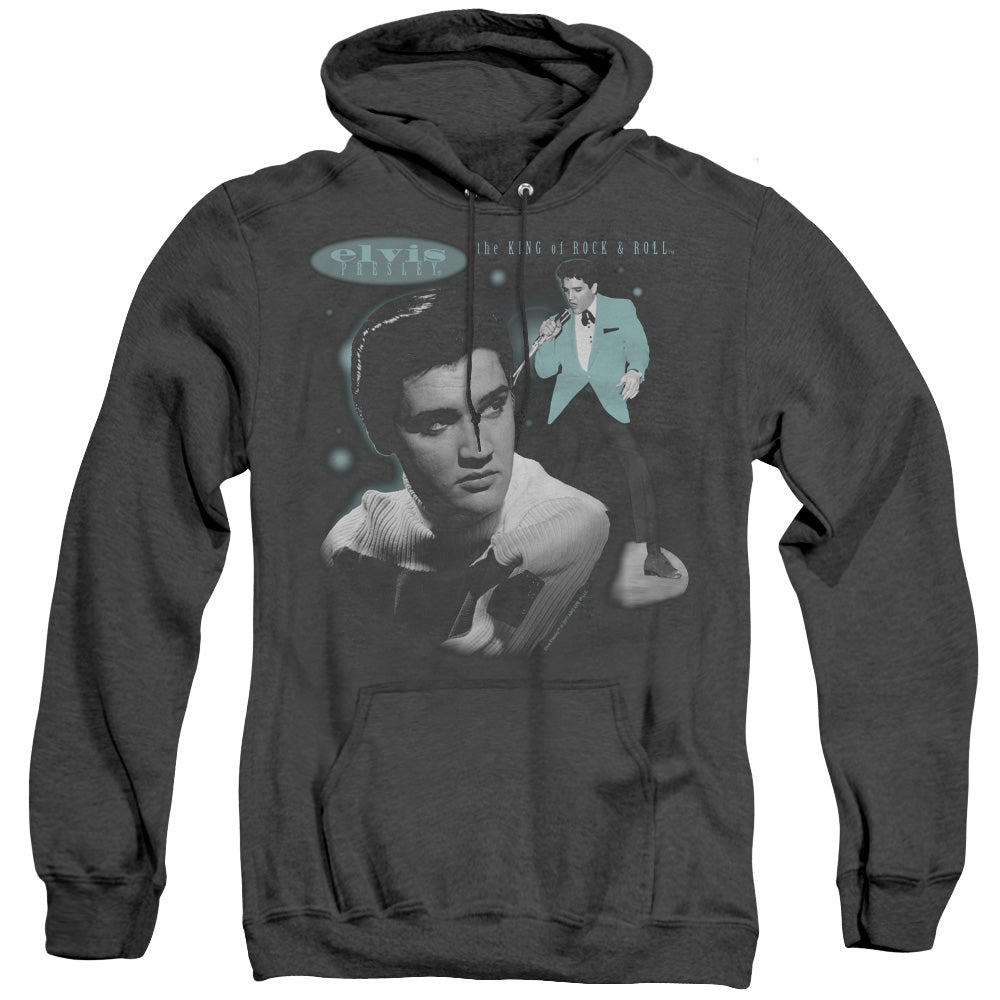 ELVIS PRESLEY/TEAL PORTRAIT - ADULT HEATHER HOODIE - BLACK