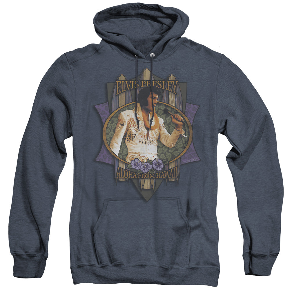 ELVIS PRESLEY/ALOHA FROM HAWAII - ADULT HEATHER HOODIE - NAVY