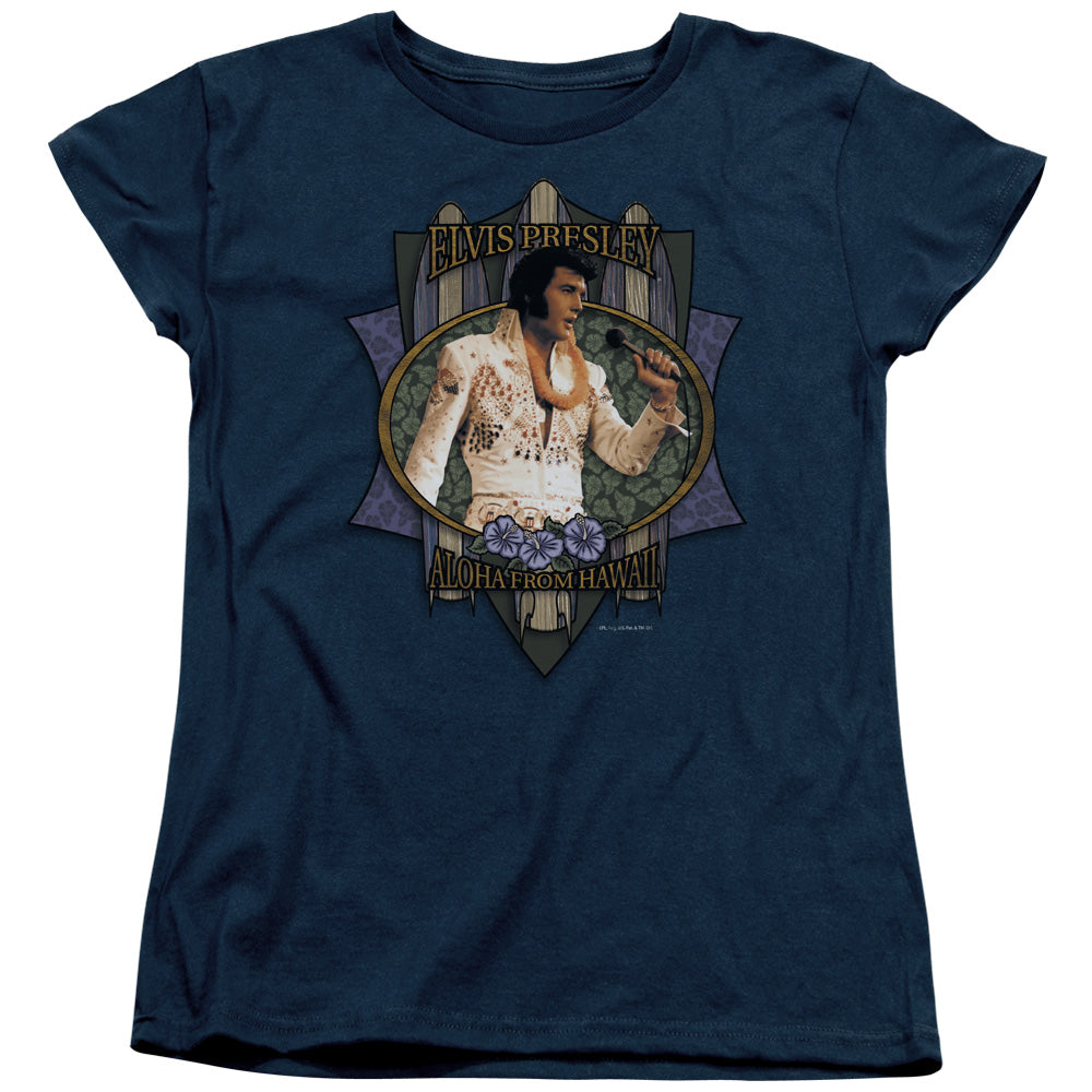 ELVIS PRESLEY/ALOHA FROM HAWAII - S/S WOMENS TEE - NAVY