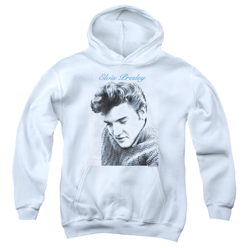 ELVIS PRESLEY/SCRIPT SWEATER - YOUTH PULLOVER HOODIE - WHITE