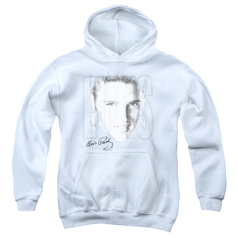 ELVIS PRESLEY/BLUE EYES - YOUTH PULLOVER HOODIE - WHITE