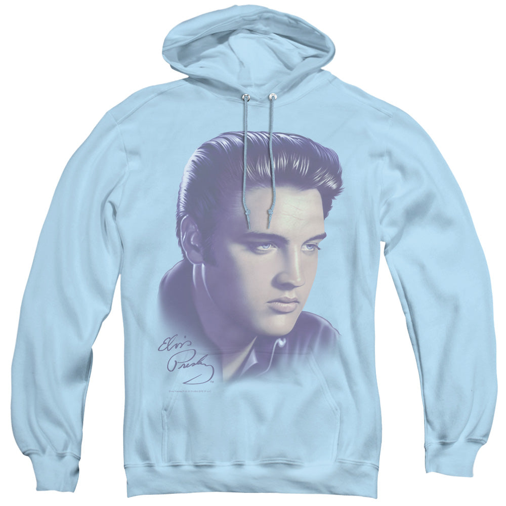ELVIS PRESLEY/BIG PORTRAIT - ADULT PULLOVER HOODIE - LIGHT BLUE