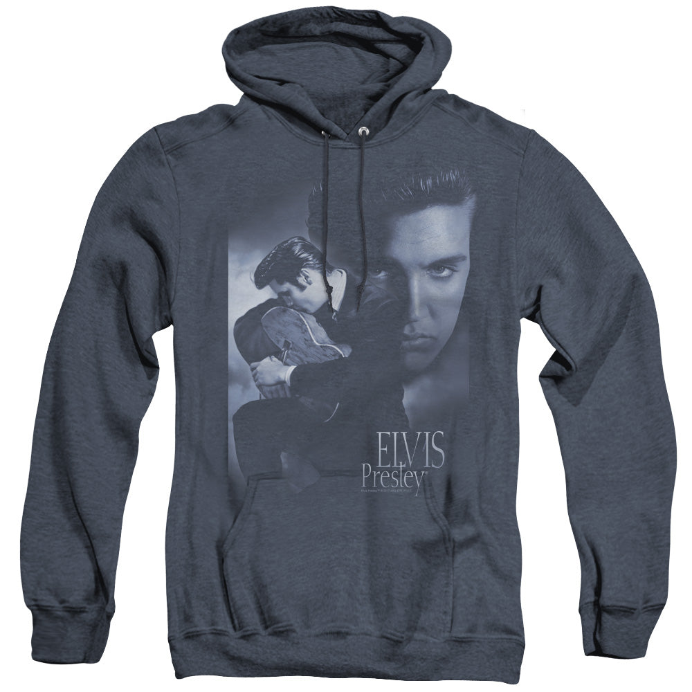 ELVIS PRESLEY/REVERENT - ADULT HEATHER HOODIE - NAVY