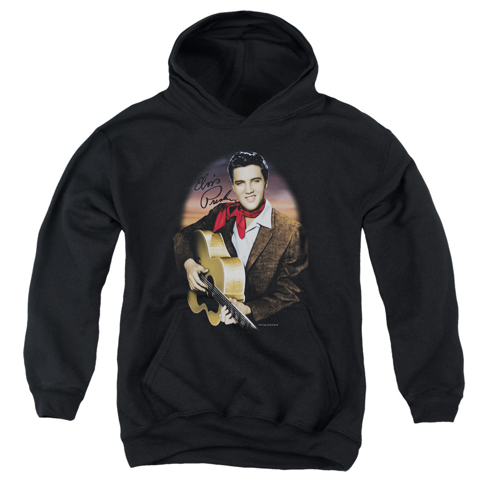 ELVIS PRESLEY/RED SCARF #2 - YOUTH PULLOVER HOODIE - BLACK
