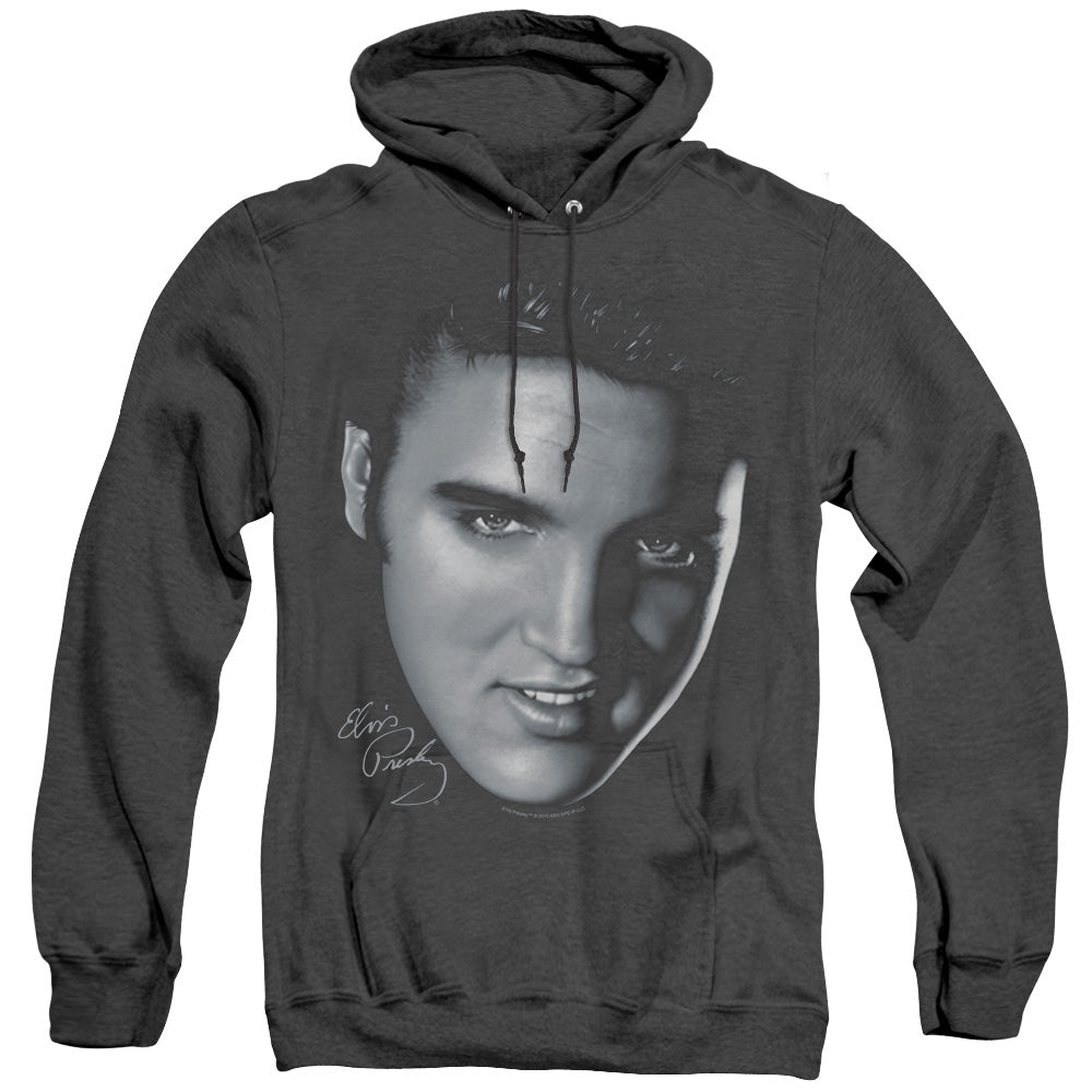 ELVIS PRESLEY/BIG FACE - ADULT HEATHER HOODIE - BLACK