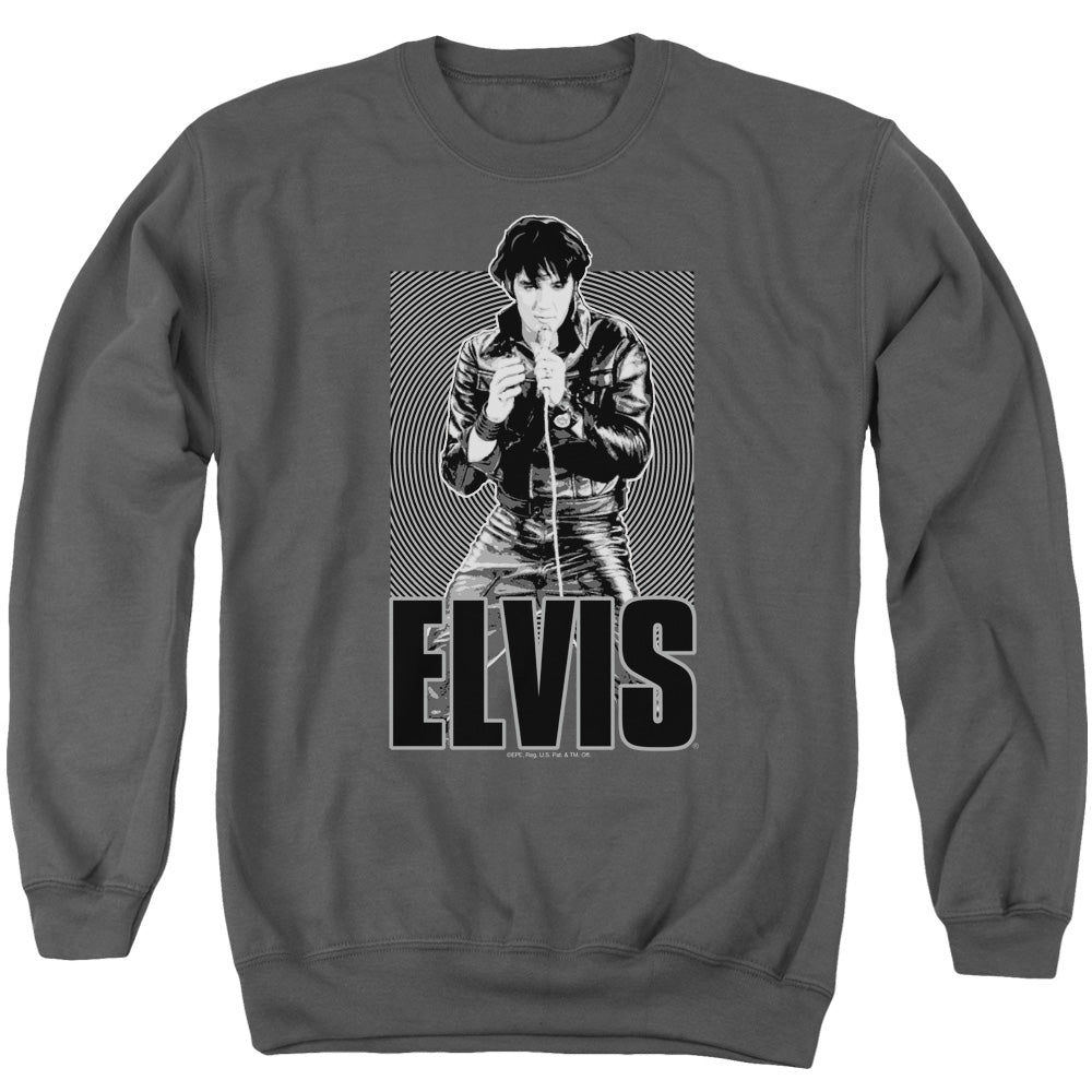 ELVIS PRESLEY/LEATHER - ADULT CREWNECK SWEATSHIRT - CHARCOAL