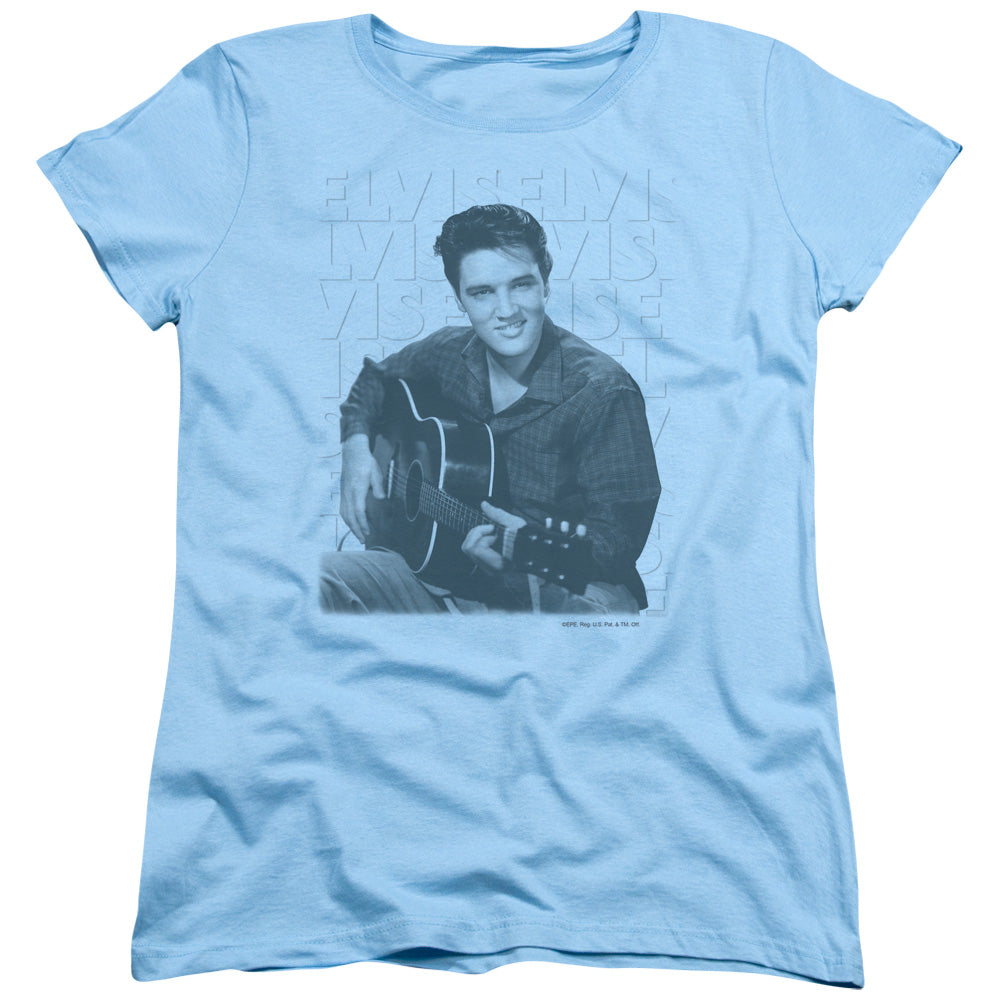 ELVIS PRESLEY/REPEAT - S/S WOMENS TEE - LIGHT BLUE