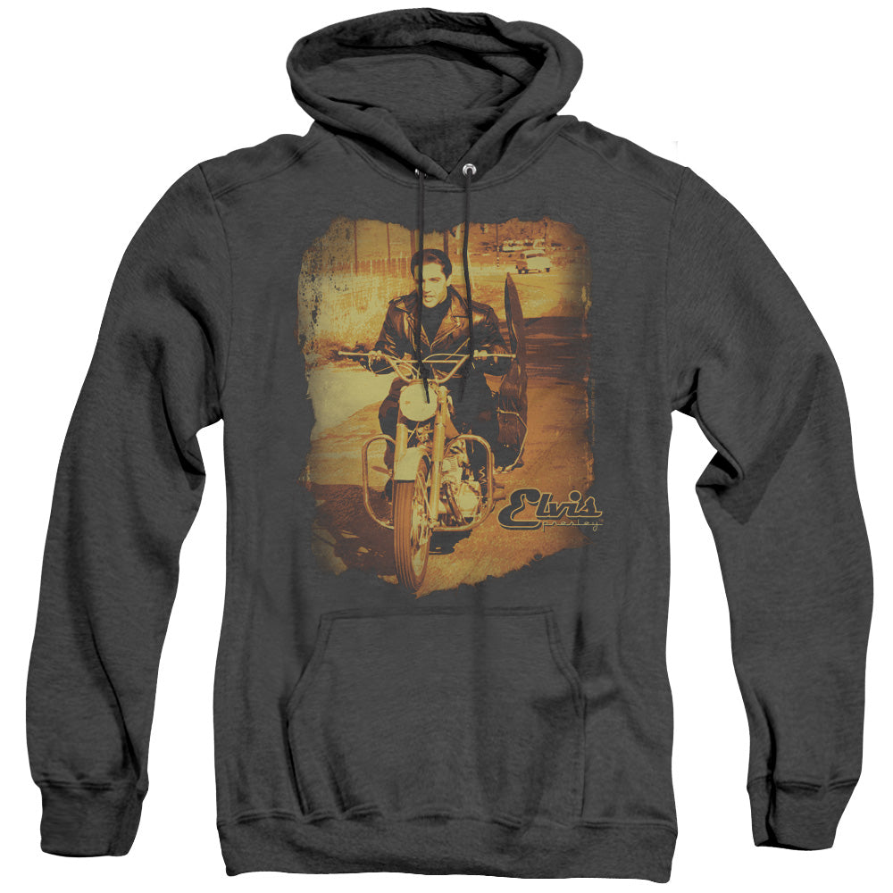 ELVIS PRESLEY/HIT THE ROAD - ADULT HEATHER HOODIE - BLACK