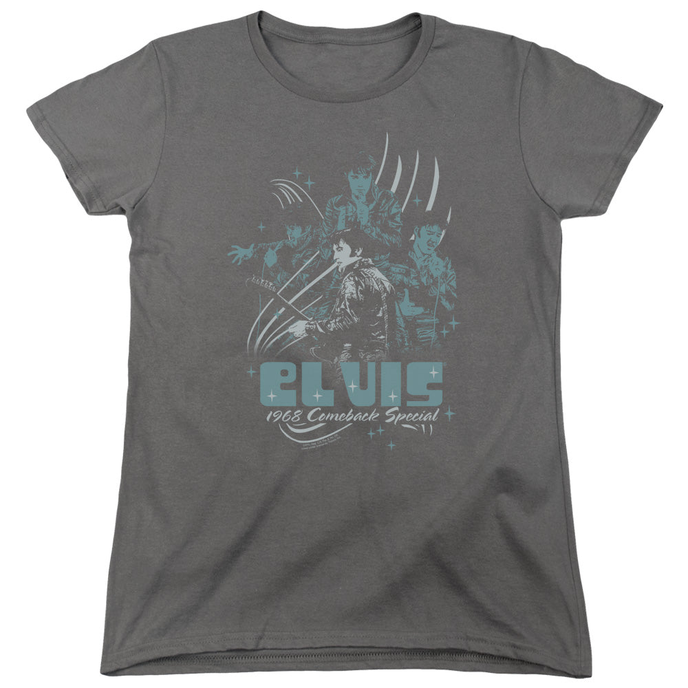 ELVIS PRESLEY/68 LEATHER - S/S WOMENS TEE - CHARCOAL