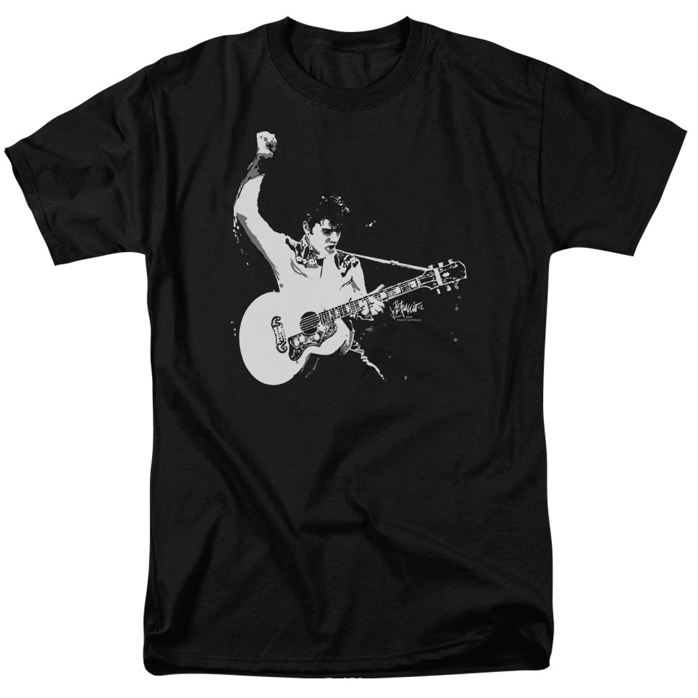ELVIS PRESLEY/BLACK AND WHITE GUITARMAN - S/S ADULT 18/1 - BLACK