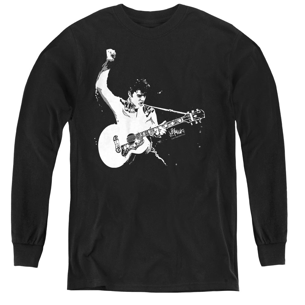 ELVIS PRESLEY/BLACK AND WHITE GUITARMAN - YOUTH LONG SLEEVE TEE - BLACK