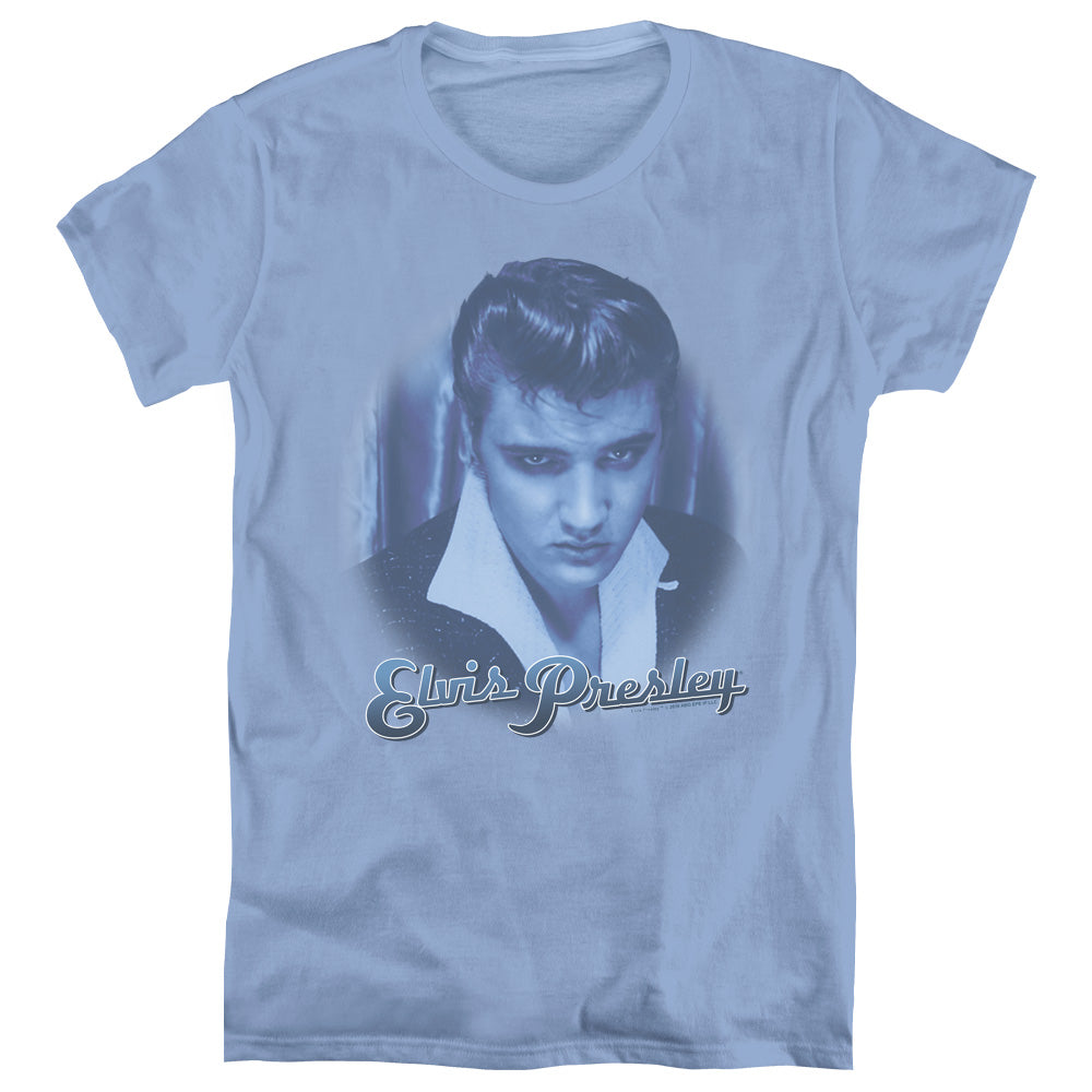 ELVIS PRESLEY/BLUE SUEDE FADE - S/S WOMENS TEE - CAROLINA BLUE