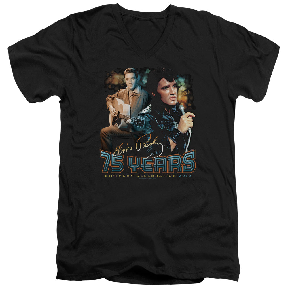 ELVIS PRESLEY/75 YEARS - S/S ADULT V-NECK 30/1 - BLACK
