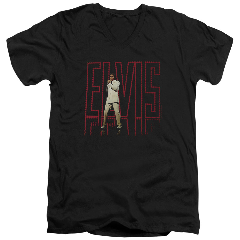 ELVIS PRESLEY/ELVIS 68 ALBUM - S/S ADULT V-NECK 30/1 - BLACK