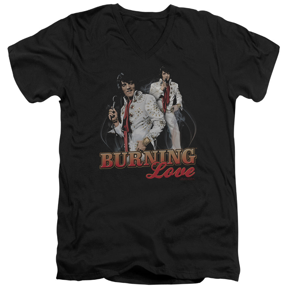 ELVIS PRESLEY/BURNING LOVE - S/S ADULT V-NECK 30/1 - BLACK