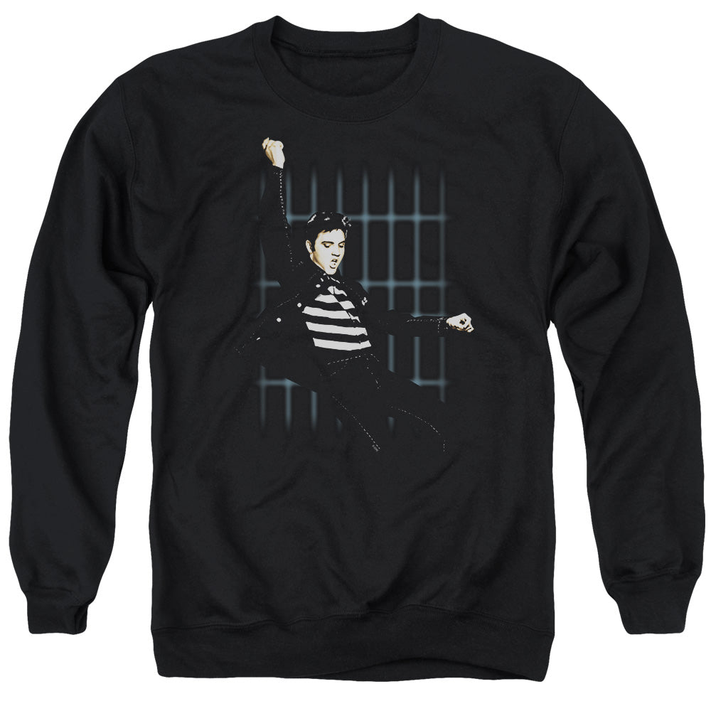 ELVIS PRESLEY/BLUE BARS - ADULT CREWNECK SWEATSHIRT - BLACK