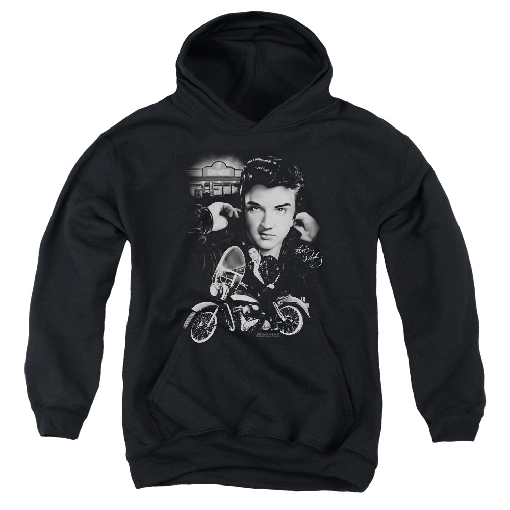 ELVIS PRESLEY/THE KING RIDES AGAIN - YOUTH PULLOVER HOODIE - BLACK