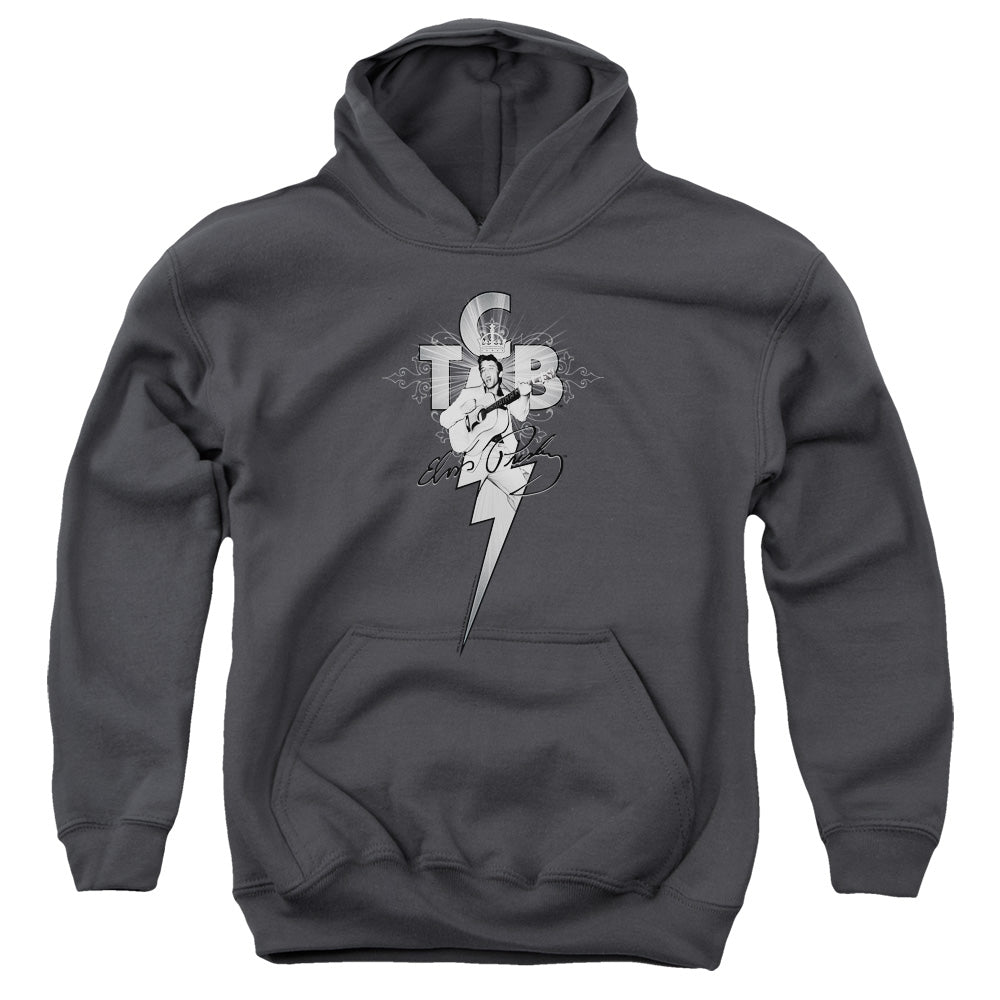 ELVIS PRESLEY/TCB ORNATE - YOUTH PULLOVER HOODIE - CHARCOAL