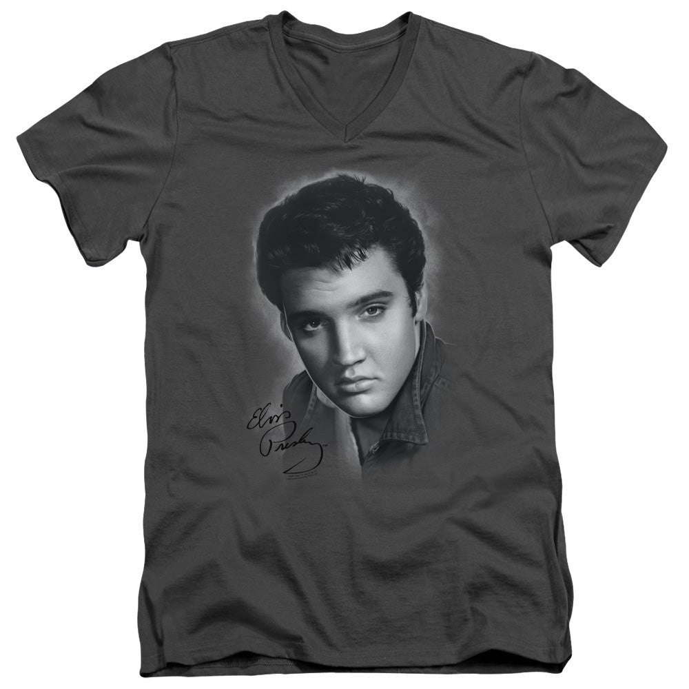 ELVIS PRESLEY/GREY PORTRAIT - S/S ADULT V-NECK 30/1 - CHARCOAL