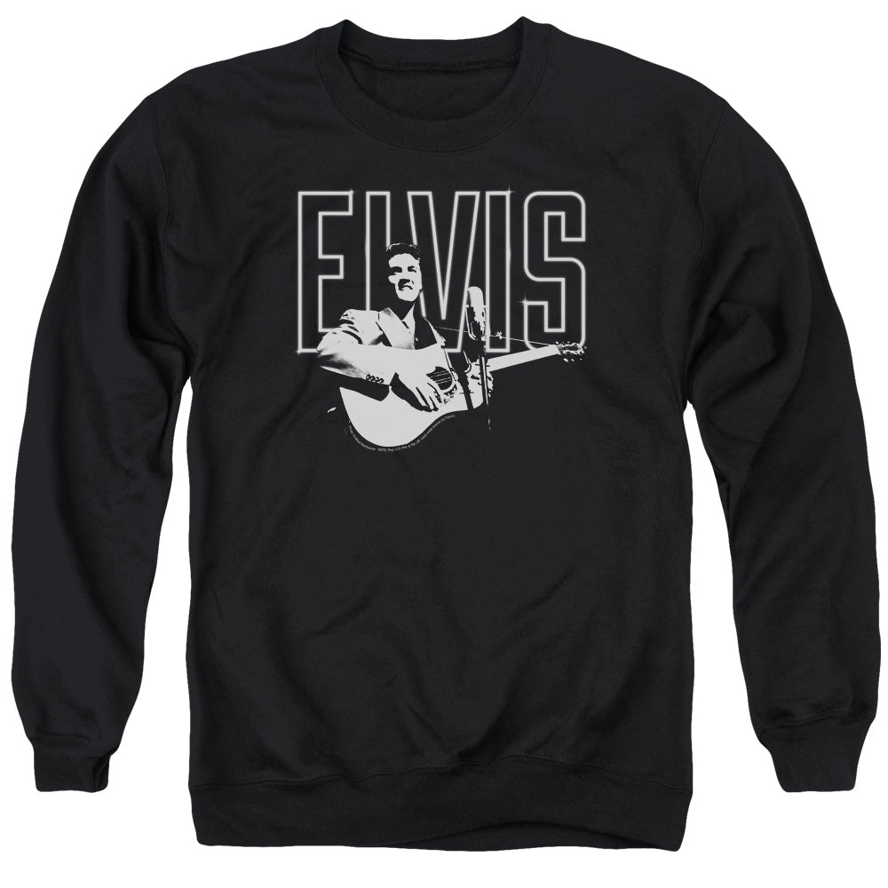 ELVIS PRESLEY/WHITE GLOW - ADULT CREWNECK SWEATSHIRT - BLACK