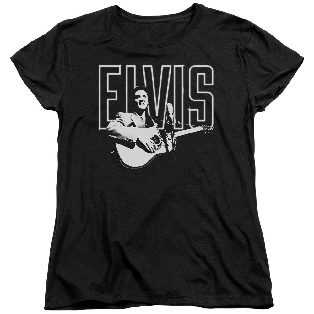 ELVIS PRESLEY/WHITE GLOW - S/S WOMENS TEE - BLACK