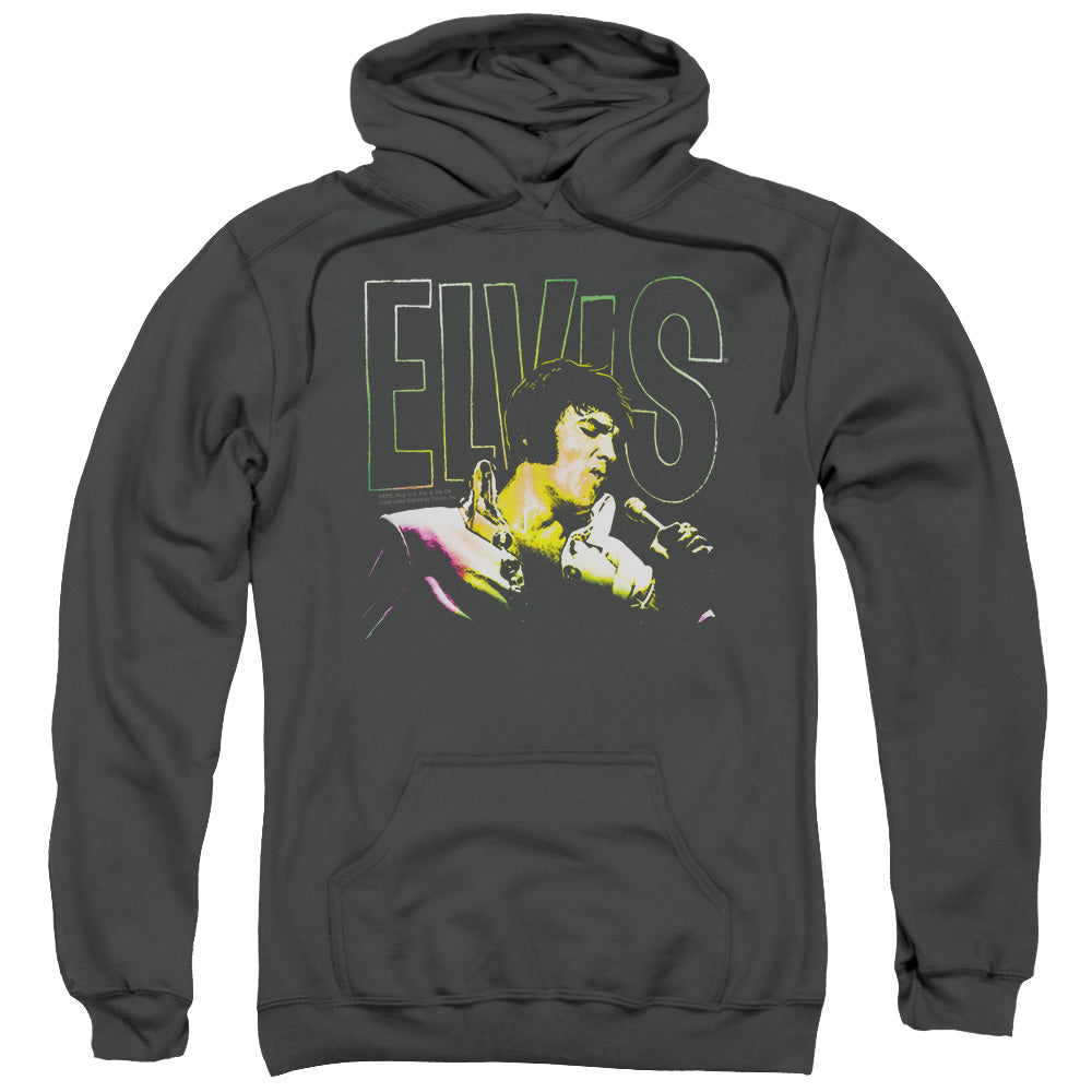 ELVIS PRESLEY/MULTICOLORED - ADULT PULLOVER HOODIE - CHARCOAL