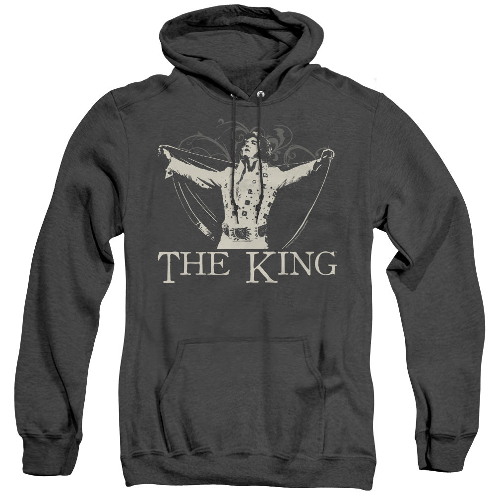 ELVIS PRESLEY/ORNATE KING - ADULT HEATHER HOODIE - BLACK