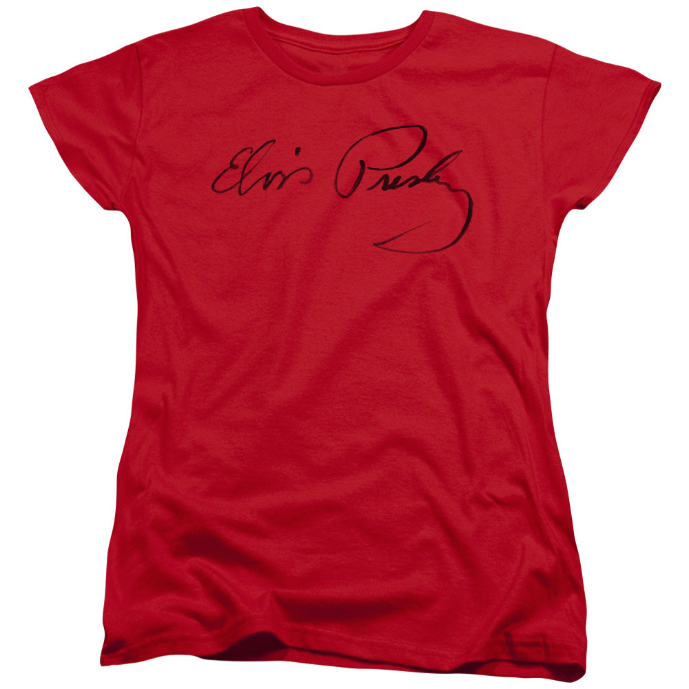 ELVIS PRESLEY/SIGNATURE SKETCH - S/S WOMENS TEE - RED