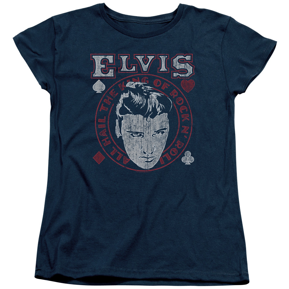 ELVIS PRESLEY/HAIL THE KING - S/S WOMENS TEE - NAVY