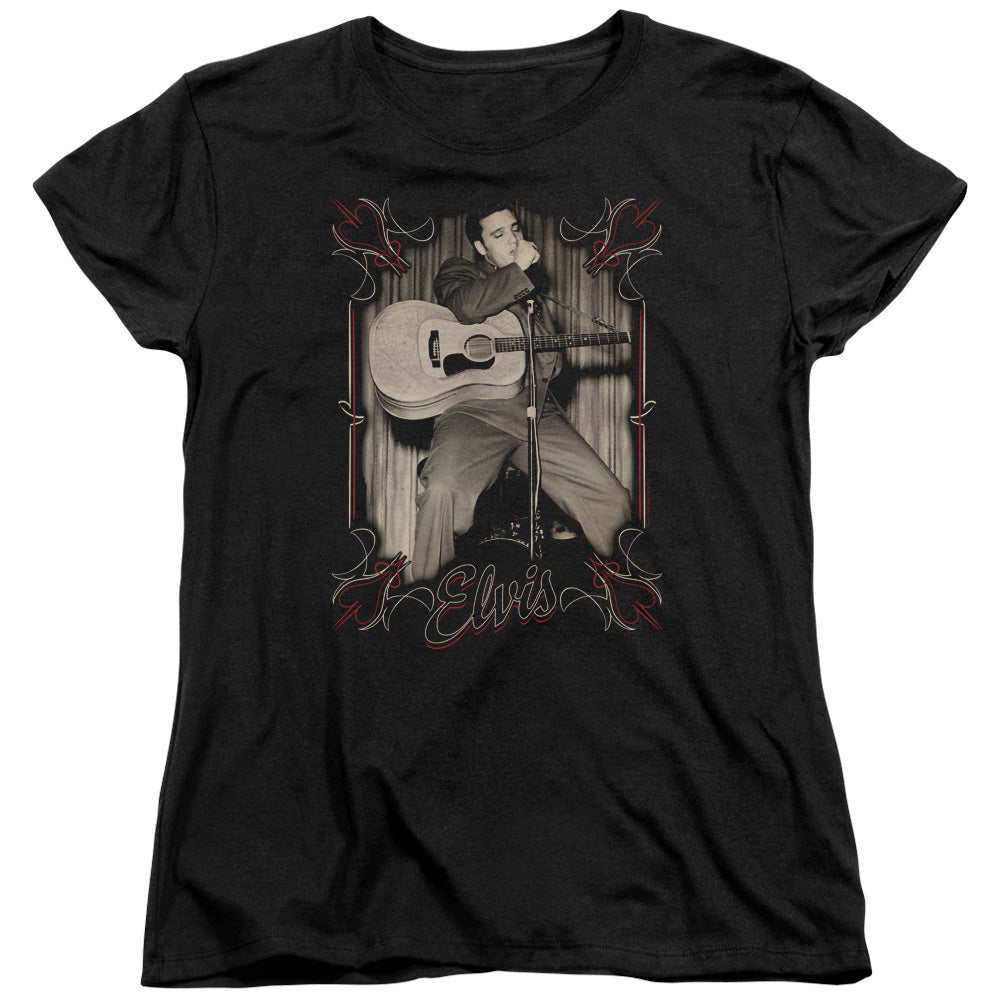 ELVIS PRESLEY/ELVIS PINSTRIPES - S/S WOMENS TEE - BLACK