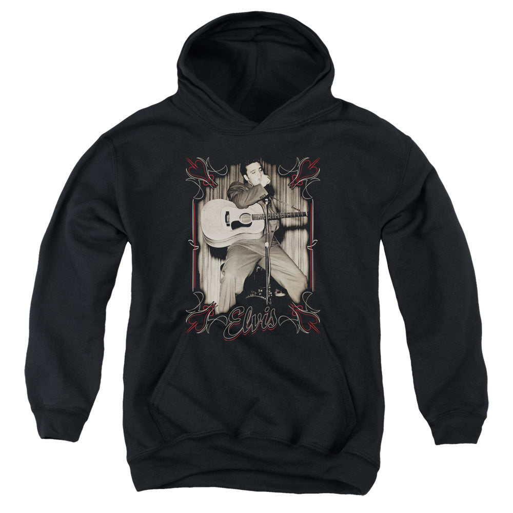 ELVIS PRESLEY/ELVIS PINSTRIPES - YOUTH PULLOVER HOODIE - BLACK