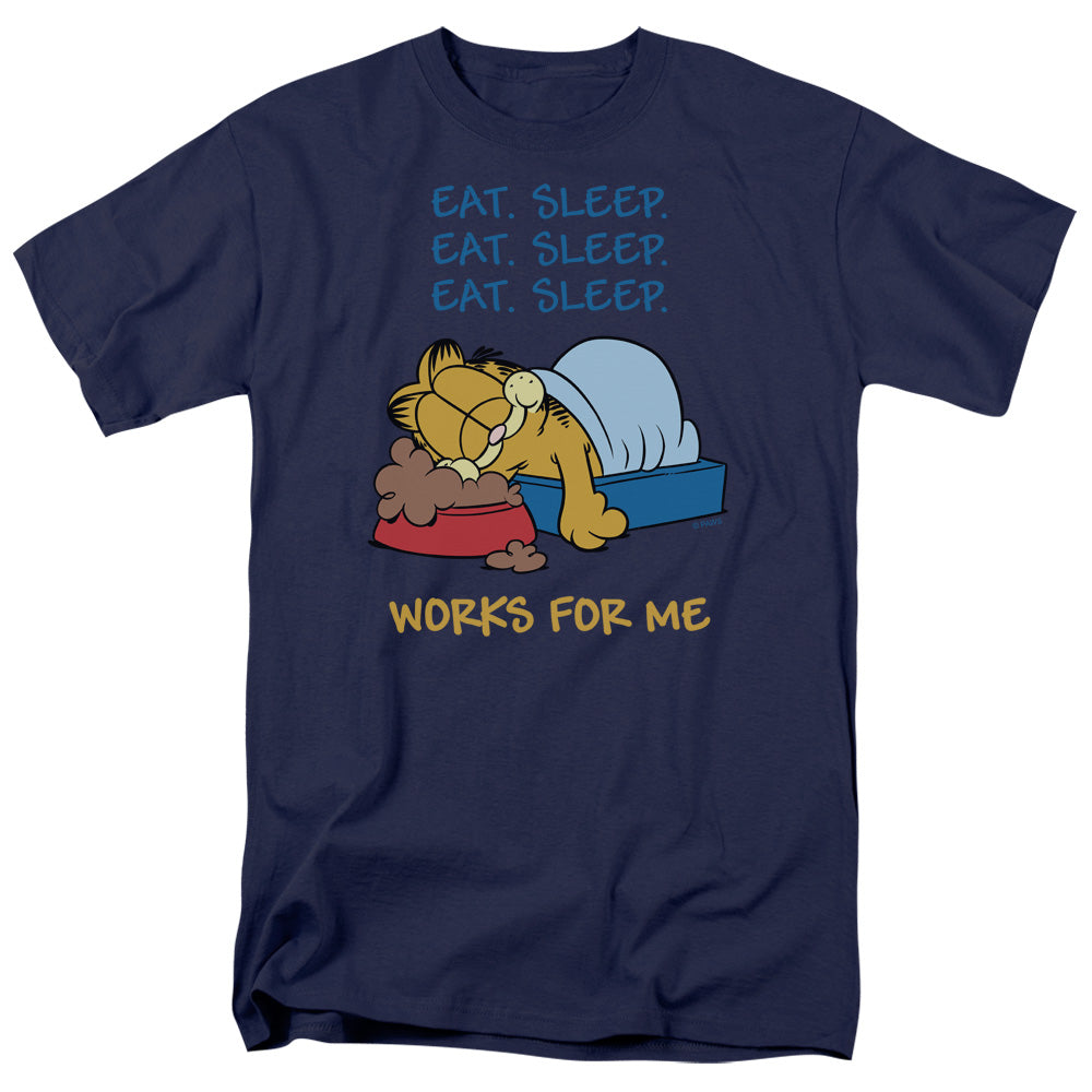 GARFIELD/WORKS FOR ME - S/S ADULT 18/1 - NAVY