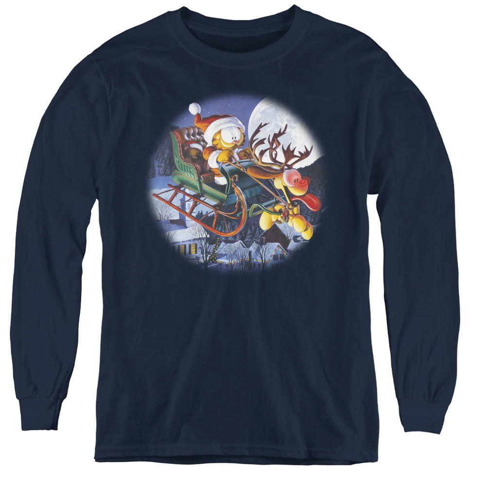 GARFIELD/MOONLIGHT RIDE - YOUTH LONG SLEEVE TEE - NAVY