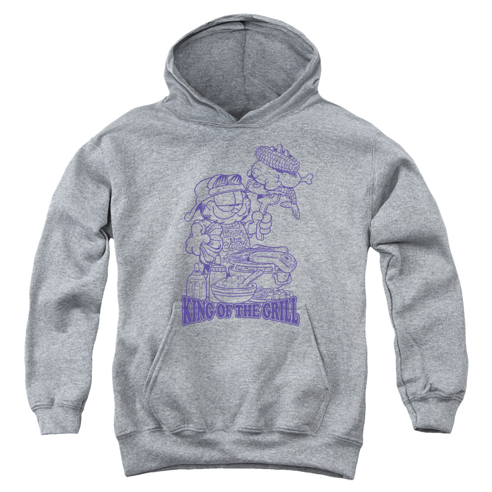GARFIELD/KING OF THE GRILL - YOUTH PULLOVER HOODIE - ATHLETIC HEATHER