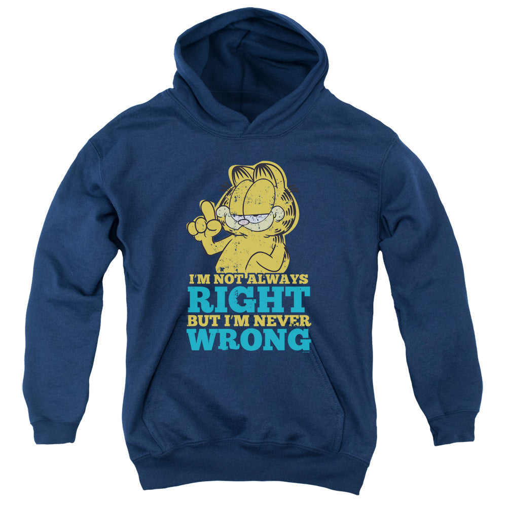 GARFIELD/NEVER WRONG - YOUTH PULLOVER HOODIE - NAVY