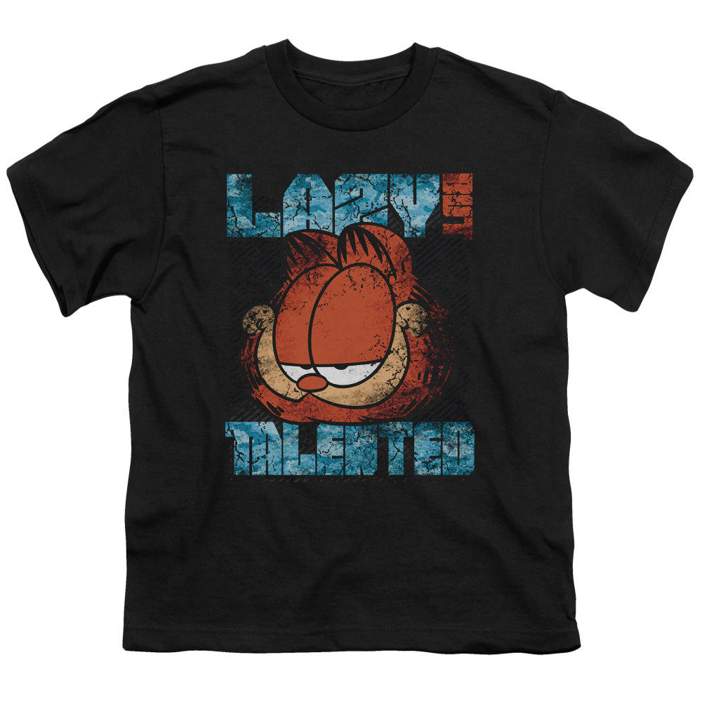 GARFIELD/LAZY BUT TALENTED DISTRESSED - S/S YOUTH 18/1 - BLACK