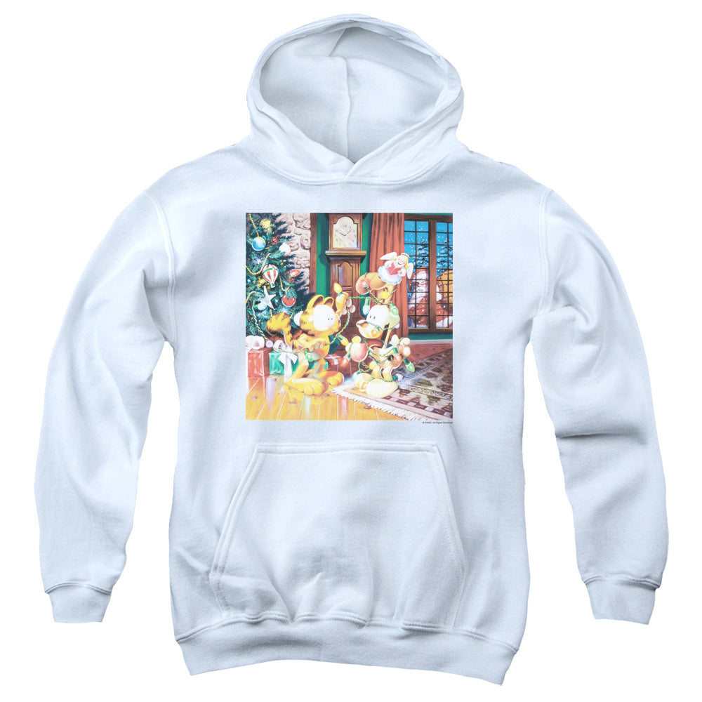 GARFIELD/ODIE TREE - YOUTH PULLOVER HOODIE - WHITE