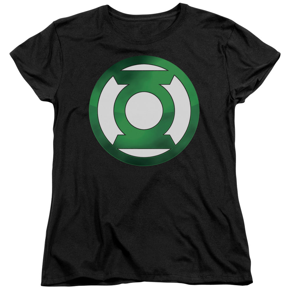 GREEN LANTERN/GREEN CHROME LOGO - S/S WOMENS TEE - BLACK