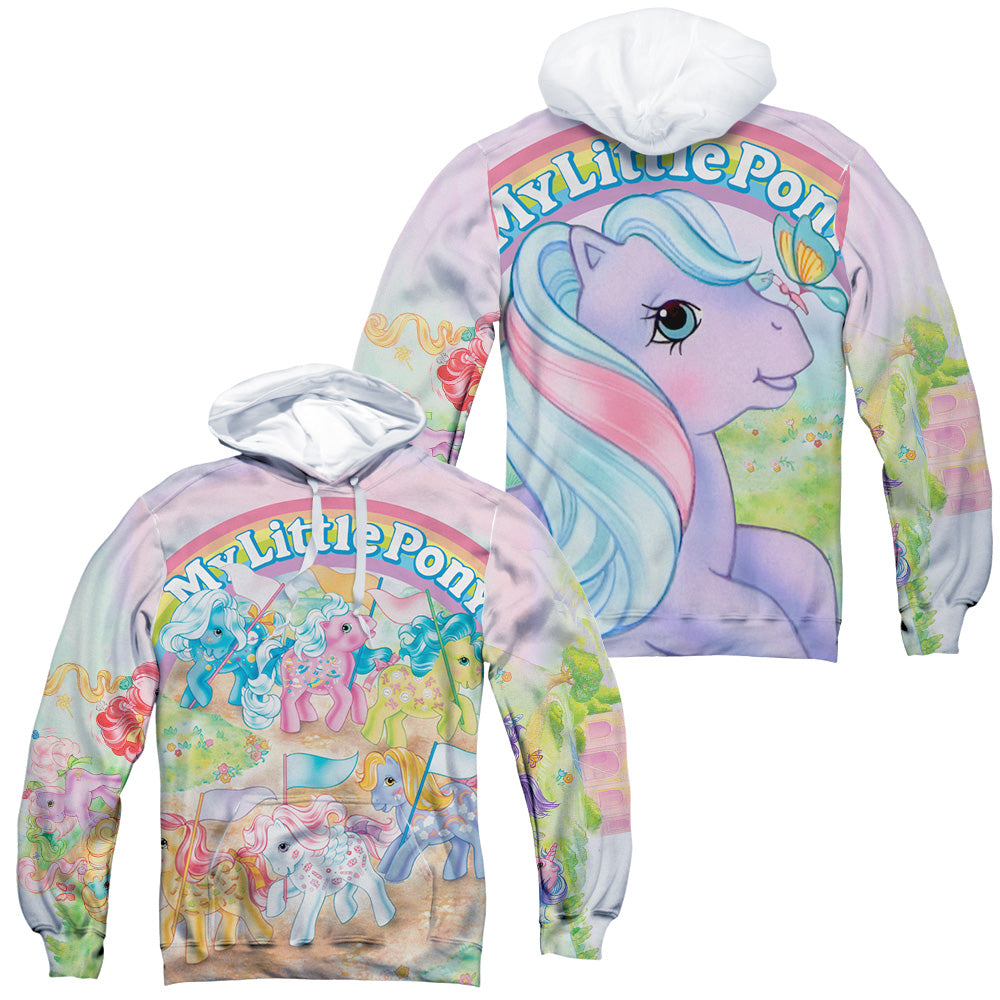 MY LITTLE PONY RETRO/CLASSIC PONIES (FRONT/BACK PRINT) - ADULT POLY PULLOVER HOODIE - MULTI