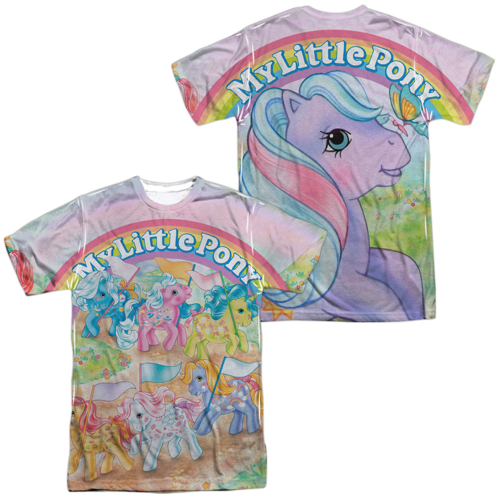MY LITTLE PONY RETRO/CLASSIC PONIES (FRONT/BACK PRINT) - S/S ADULT POLY CREW - MULTI