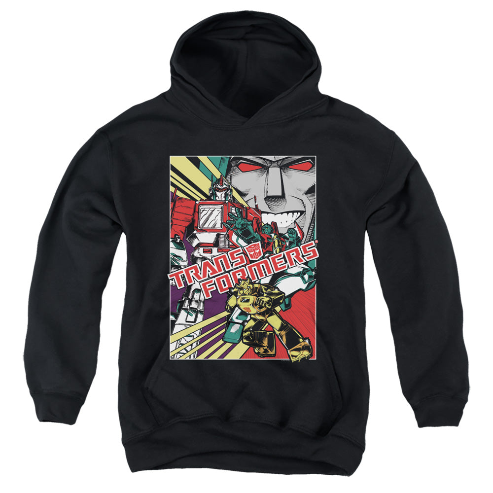 TRANSFORMERS/COMIC POSTER - YOUTH PULLOVER HOODIE - BLACK