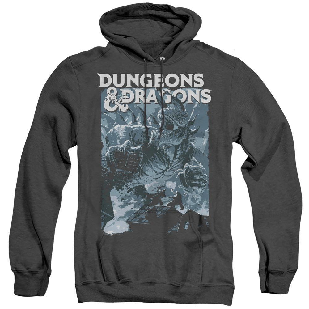 DUNGEONS AND DRAGONS/TARRASQUE - ADULT HEATHER HOODIE - BLACK