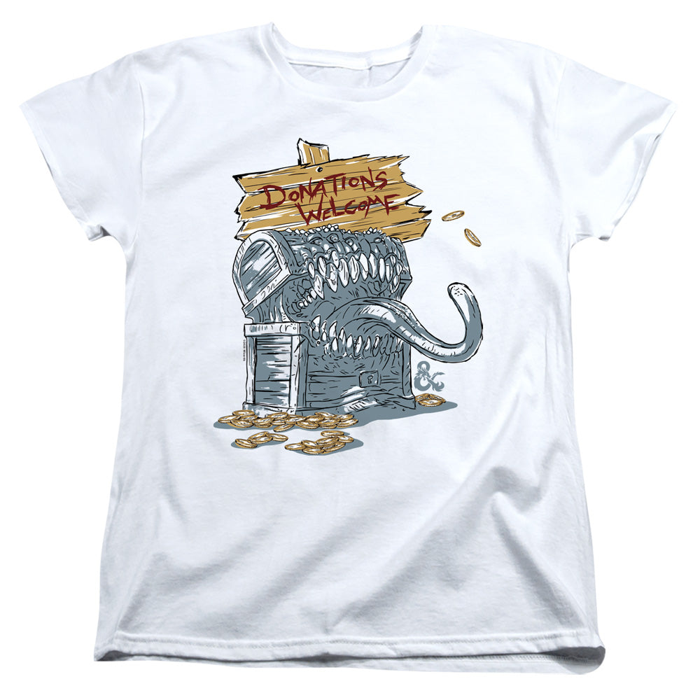 DUNGEONS AND DRAGONS/DONATIONS WELCOME MIMIC - S/S WOMENS TEE - WHITE