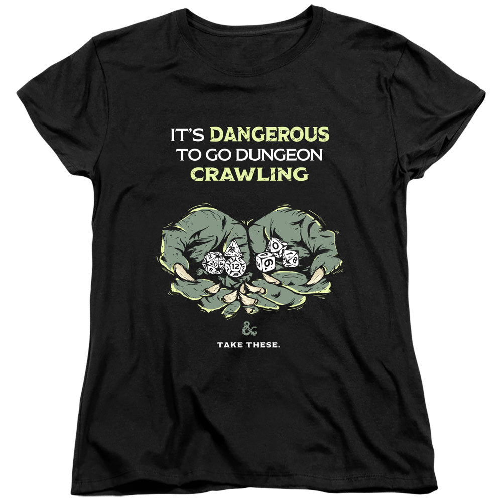 DUNGEONS AND DRAGONS/DANGEROUS TO GO ALONE - S/S WOMENS TEE - BLACK