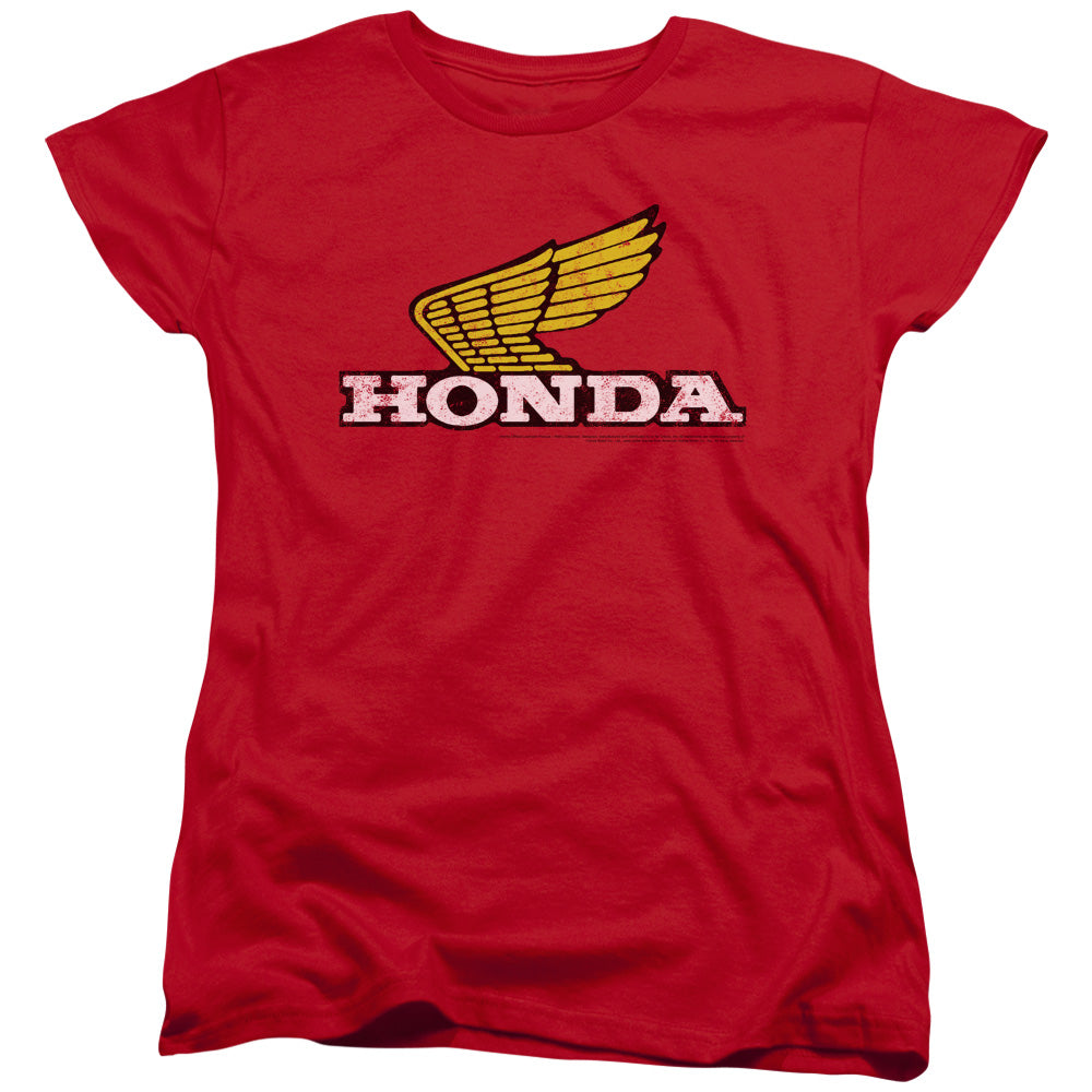 HONDA/YELLOW WING LOGO - S/S WOMENS TEE - RED
