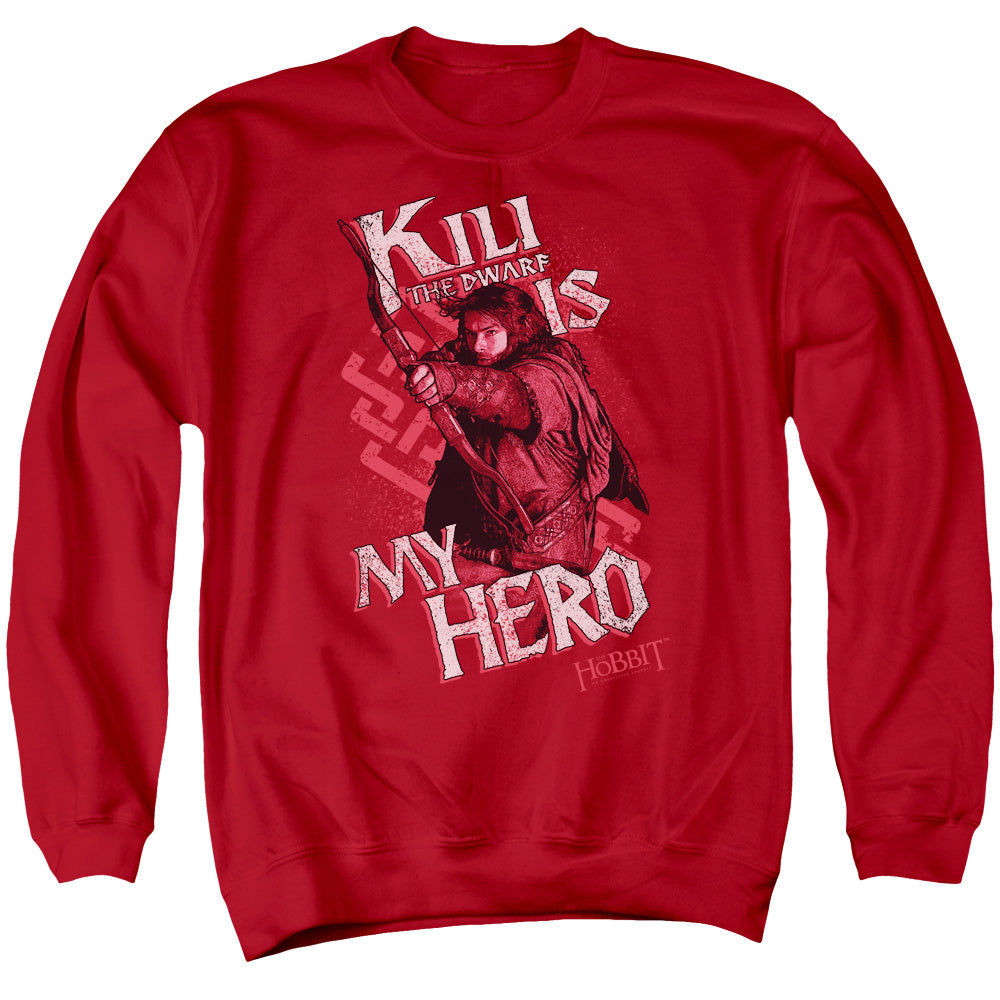 THE HOBBIT/KILI IS MY HERO - ADULT CREWNECK SWEATSHIRT - RED