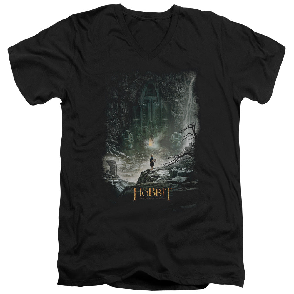 HOBBIT/AT SMAUGS DOOR - S/S ADULT V-NECK 30/1 - BLACK