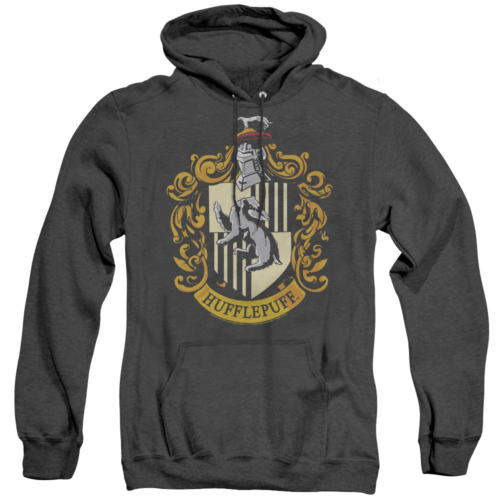 HARRY POTTER/HUFFLEPUFF CREST - ADULT HEATHER HOODIE - BLACK