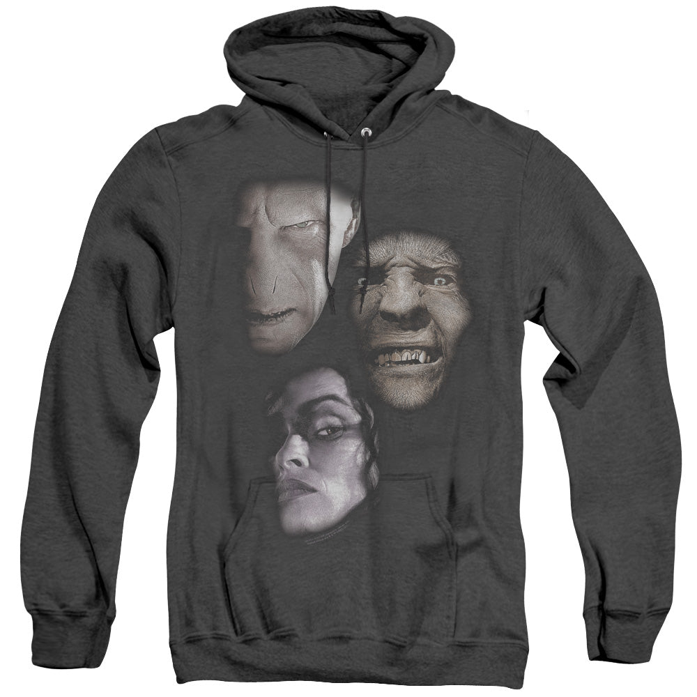 HARRY POTTER/VILLIAN HEADS - ADULT HEATHER HOODIE - BLACK
